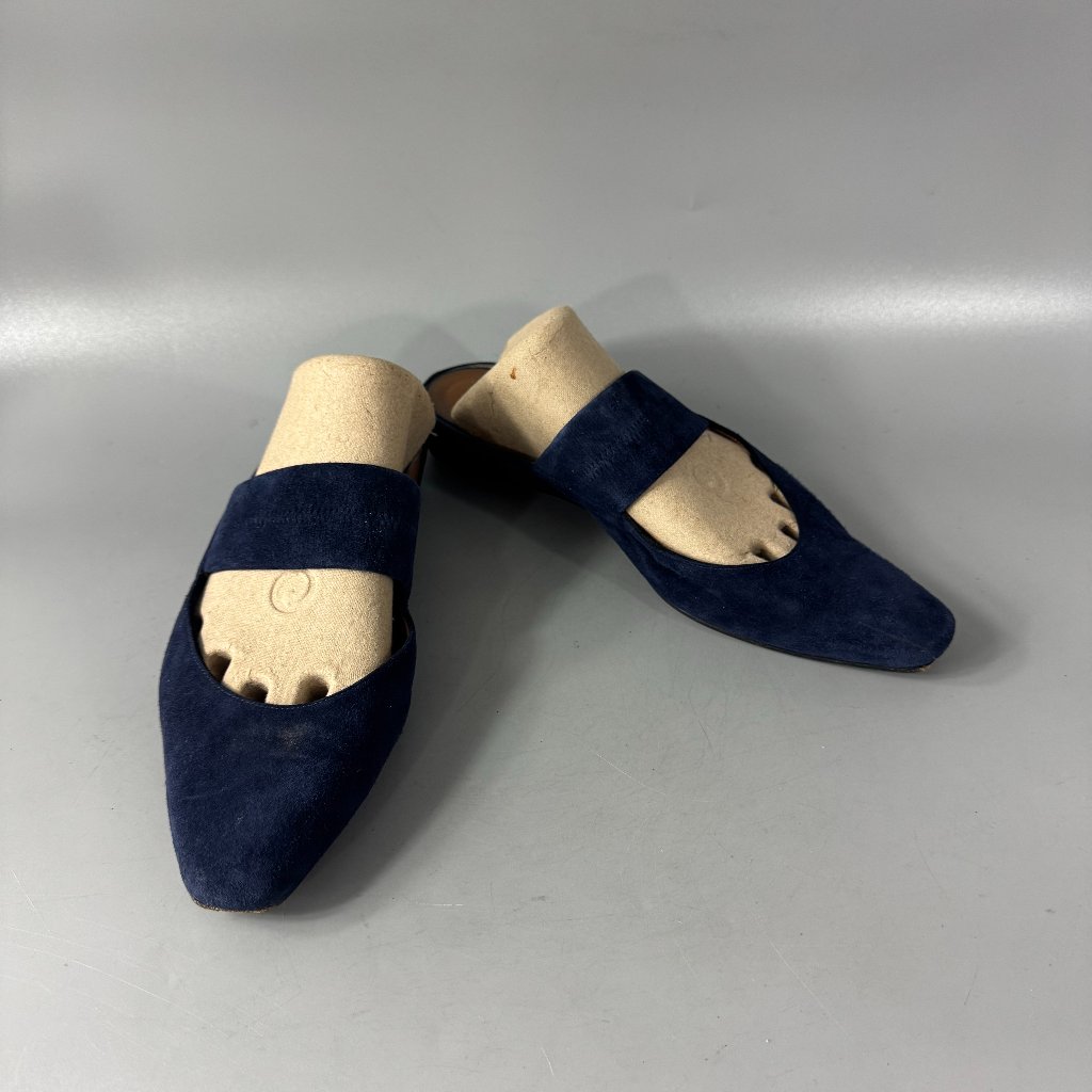 Aquatalia Made In Italy Navy Blue Suede Slide-In Sandals, Size 7